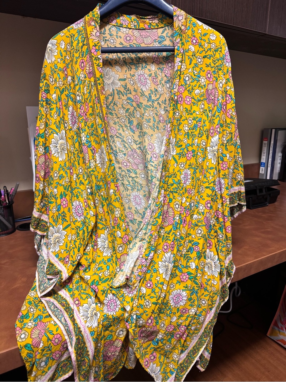 Women's Floral Kimono Jacket - Yellow Floral